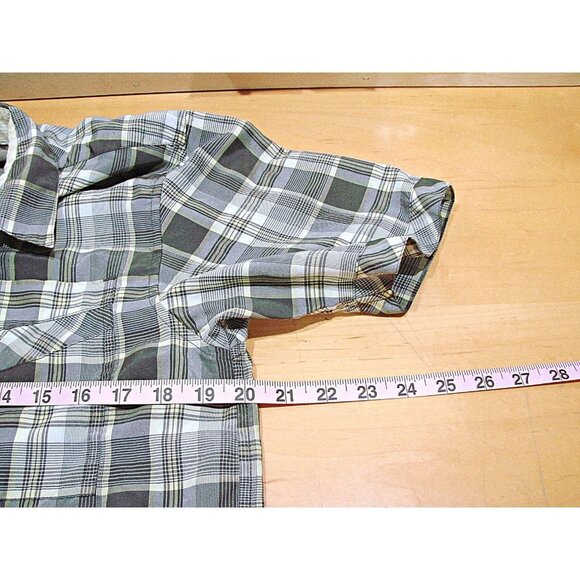 Mens Prana Plaid Embroidered Design Button Up Shirt Green Gray Light Yellow Sz M - Picture 6 of 9